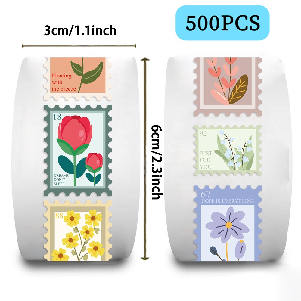 500PCS Flower Stamps Roll Sticker Cartoon Y2k Fashion Scrapbook Graffiti Cafe DI