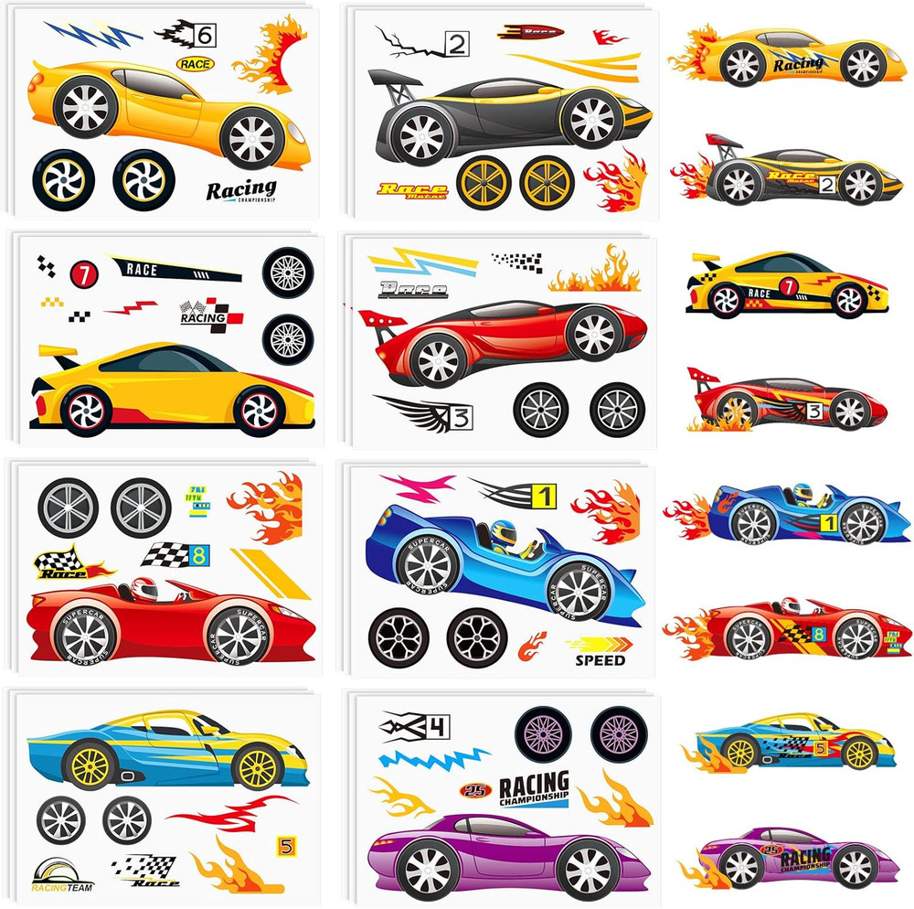 48 Sheets Car Stickers for Kids, Racecar DIY Stickers for Birthday Party