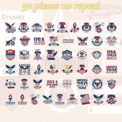 American 250 Stickers Party Favors, 50 Pcs Patriotic Sticker Decals for 250t…
