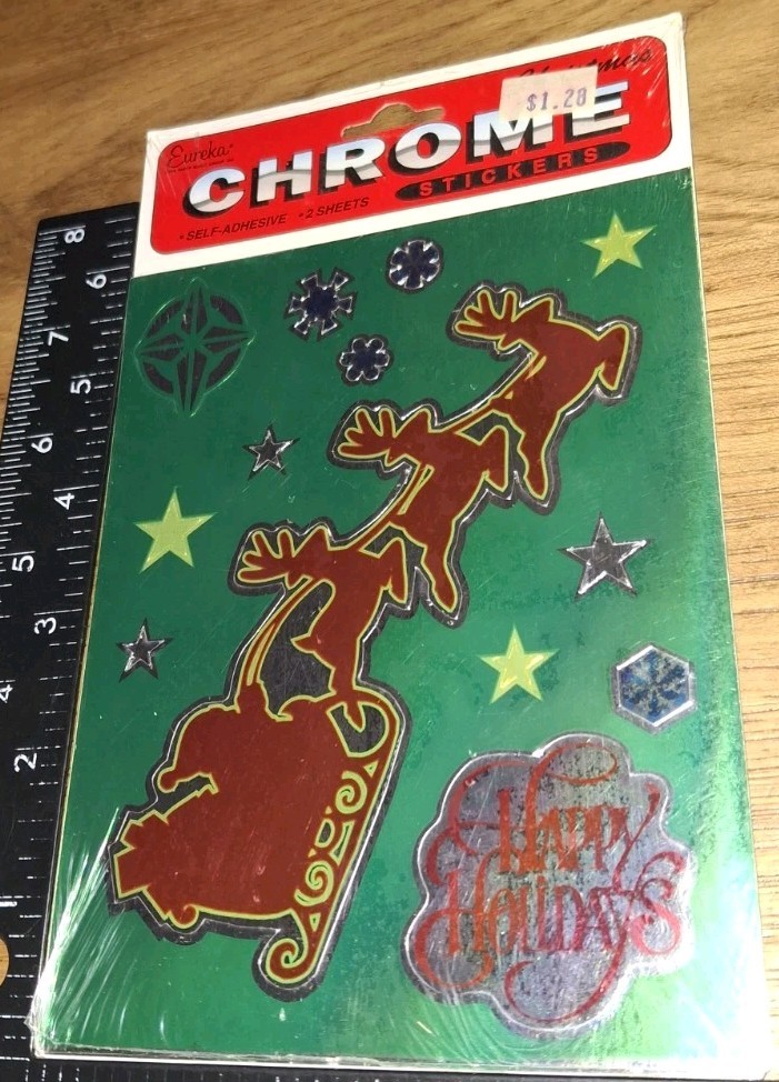 Vintage Stickers Eureka Chrome Christmas Santa Sleigh 1 Pkg,code20-1
