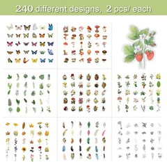 480 Pcs Nature Theme Scrapbook Stickers, Waterproof Flowers & Insects
