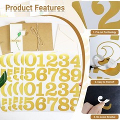 8 Sheets 2 Inch Gold Number Stickers, Adhesive and 2 inch,