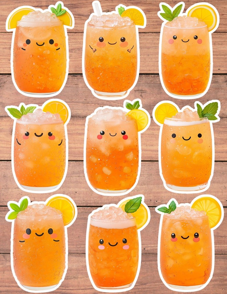 Happy Iced Tea Vinyl Die Cut Stickers Set Scrapbooking Laptop Waterbottle