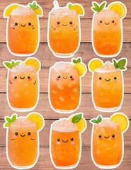 Happy Iced Tea Vinyl Die Cut Stickers Set Scrapbooking Laptop Waterbottle