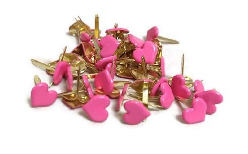 Bright Pink Medium Heart Brads Bulk 50