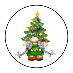 30 GNOME CHRISTMAS TREE STICKERS ENVELOPE SEALS LABELS 1.5″ ROUND