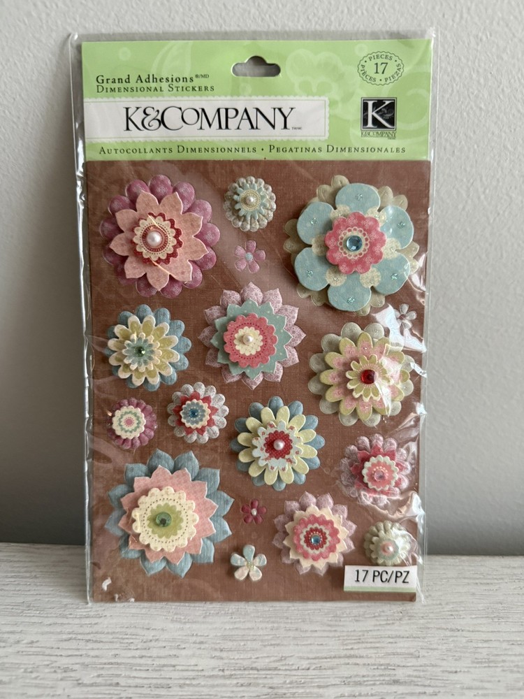 K and Company floral three dimension Stickers Sheet Scrapbooking Card stock NIP