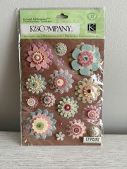 K and Company floral three dimension Stickers Sheet Scrapbooking Card stock NIP