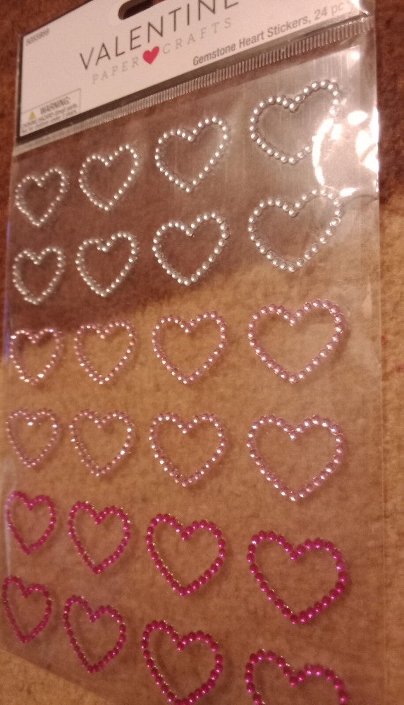 Hobby Lobby Gemstone Heart Stickers 24 Pieces Brand New White Light Pink Dk Pink