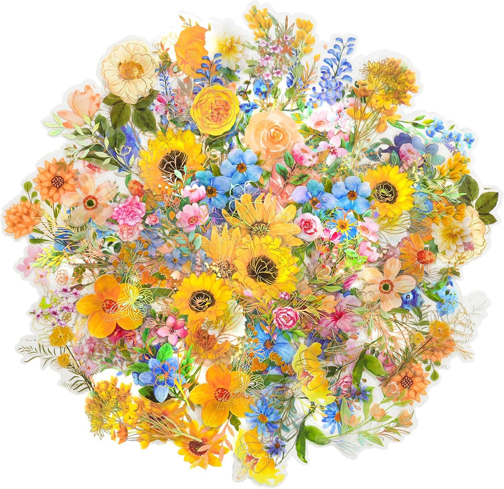Flower Gold Foil Holographic Stickers Set 120 Pcs with 3 Themes, Resin Transpare
