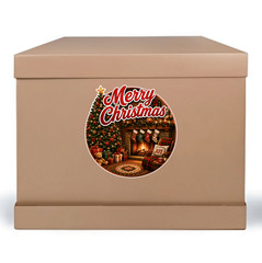 20 Round Merry Christmas Holiday Stickers Cozy Fireplace Christmas Tree Gift Lab