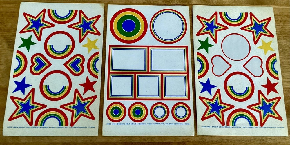 VTG Current Inc, 1981 Rainbow Stickers, 3 Partial 9” X 5 1/4” Sheets, 32 Count