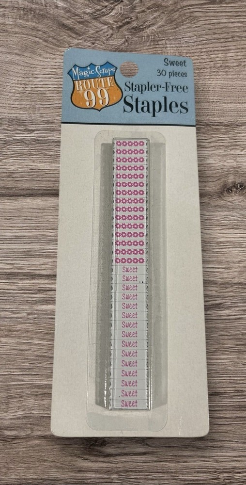 Magic Scraps Route 99 SWEET Stapler-Free Staples 30 Pieces 2006 White & Pink NEW