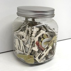 Plastic Jar of Hard Board Patterned Craft & Scrapbook Alphabet Letters w/Glitter