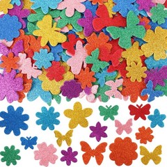 JULBEAR 300 Pieces Spring Glitter Flower Butterfly Foam Stickers Bulk Self-Ad…