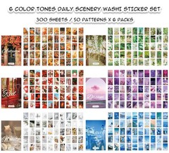 Washi Stickers, 6 Sets 300 Pcs Aesthetic Sticker Book for DIY Journaling, Jou…