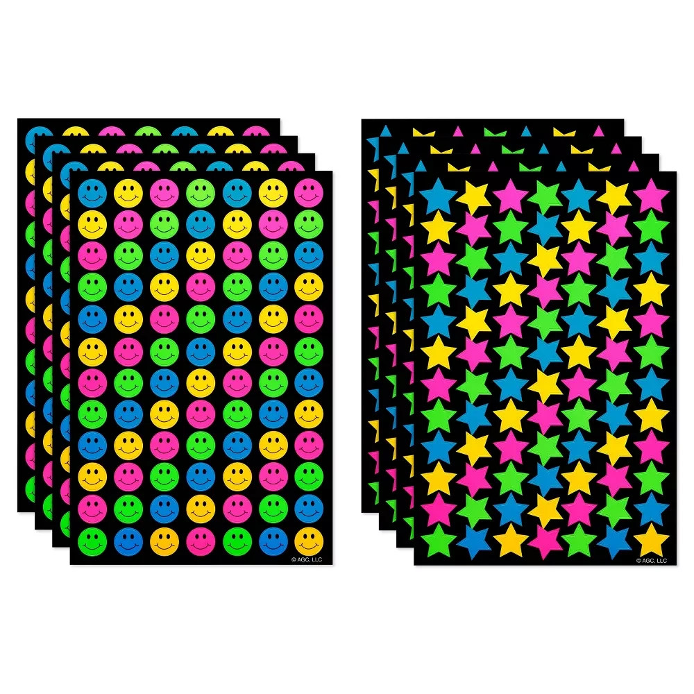 672ct Smiley Faces & Star Stickers Standard Glossy 8 Sheets by American Greeting