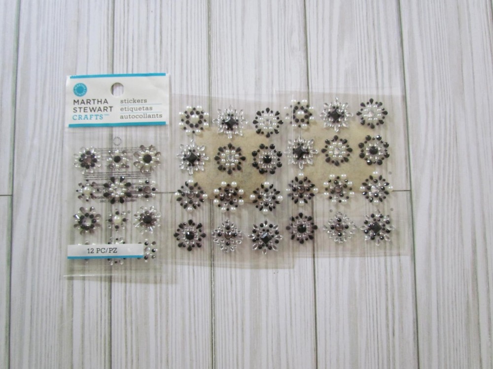 GEMS Bling Rhinestones Pearls Black Clear Mini Flowers Stickers 3 packages
