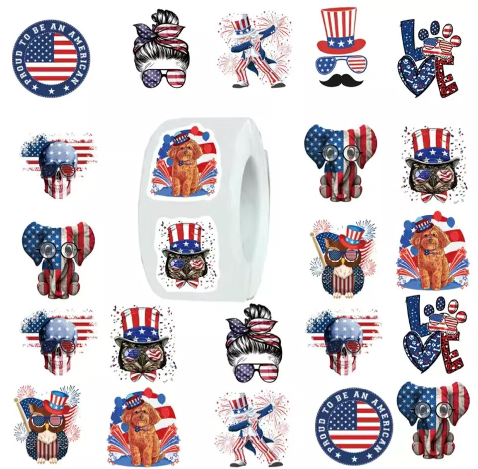 100 Patriotic ASSORTED 1″ STICKERS LABELS SEAL Small Business Thank You