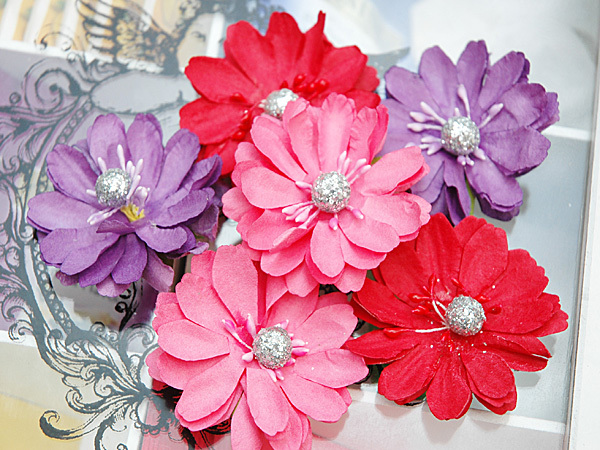RAZZLES – PINK RED PURPLE – 2 x 3 Each Flowers PAPER 50-55mm MH ConB3
