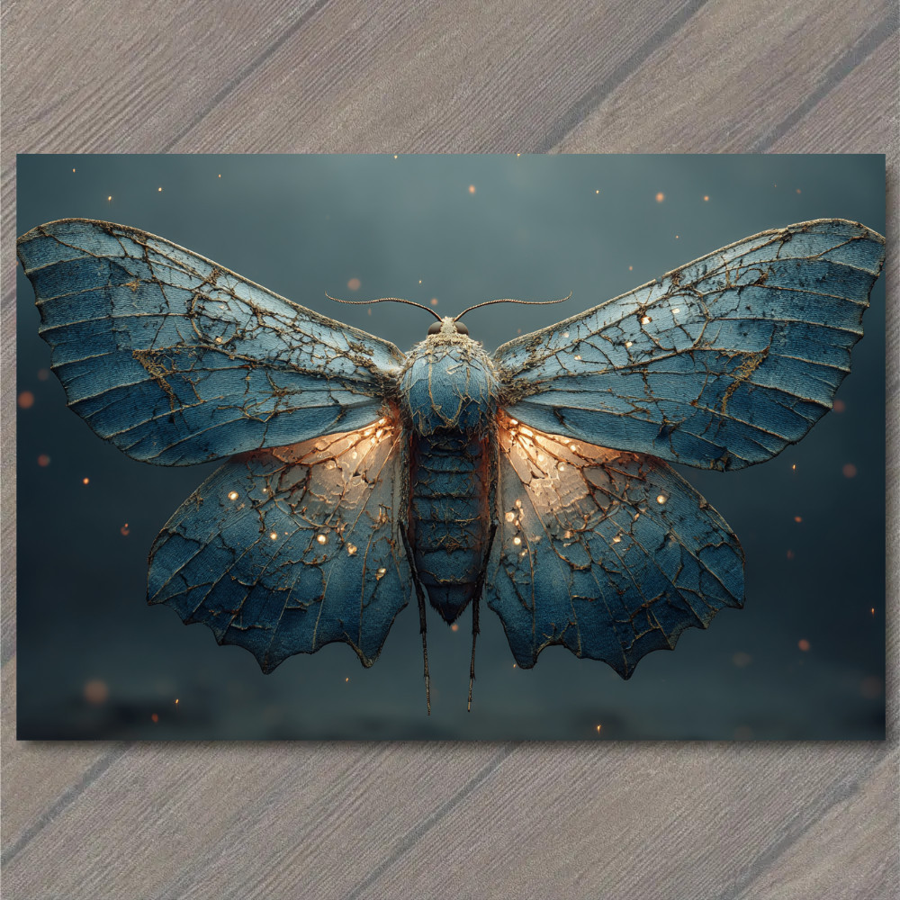 STICKER Blue Moth Glowing Wings Night Spark Magic Forest Luminescent Fantasy I