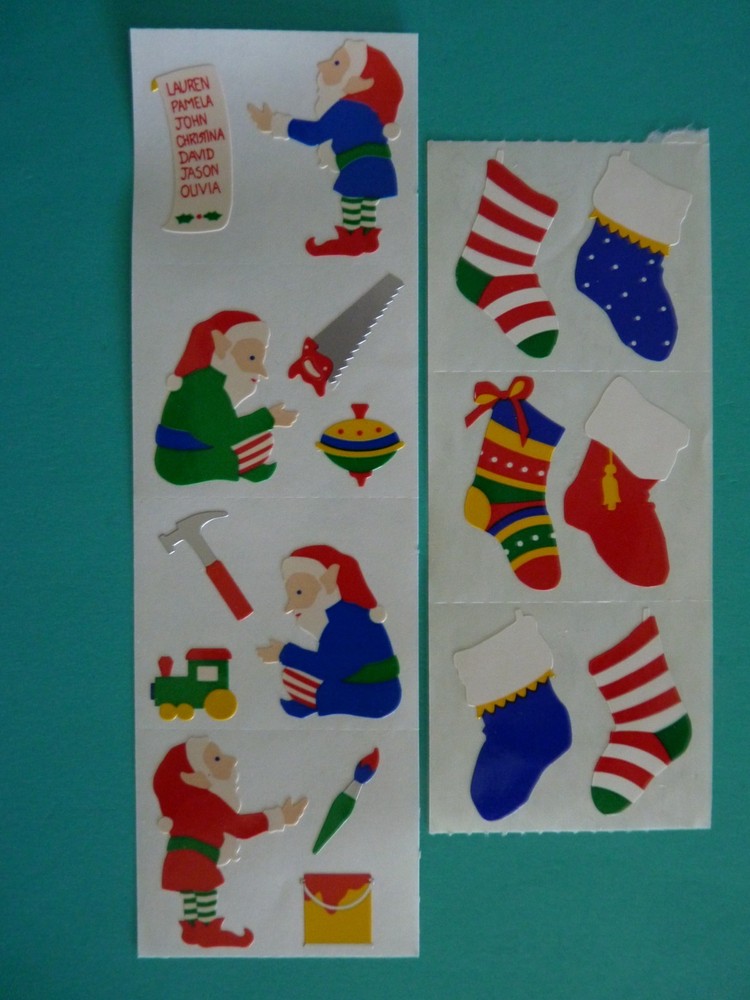 Vintage 90’s Mrs. Grossman’s Stickers SANTA’S ELVES & STOCKINGS (6) 2″ X 1.5″