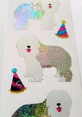 SHEEPDOG AND HATS STICKER SHEET STRIP PRISMATIC GLITTER SPARKLE MRS. GROSSMAN’S