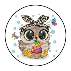 30 ADORABLE OWL WITH CUPCAKE STICKERS ENVELOPE SEALS LABELS 1.5″ ROUND FAVORS