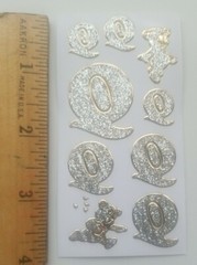 Set of 4 sheets of vintage introduct glitter stickers «Q» discontinued Germany