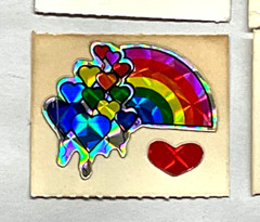 Vintage BJ ‘on the roll’ Sm Stickers Unicorn Rainbow Hearts Prism Kitten Balloon