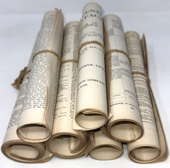 Lot of 7 Decorative Tied Rolled Paper Scrolls Made of Vintage Book Signatures