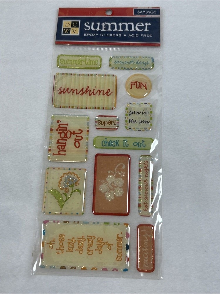 DCWV Summer Epoxy Stickers Sayings Scrapbook Yellow Orange Green