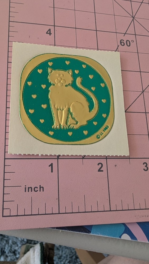 Vintage Stickers Illuminations Cat Gold Foil Embossed Sticker