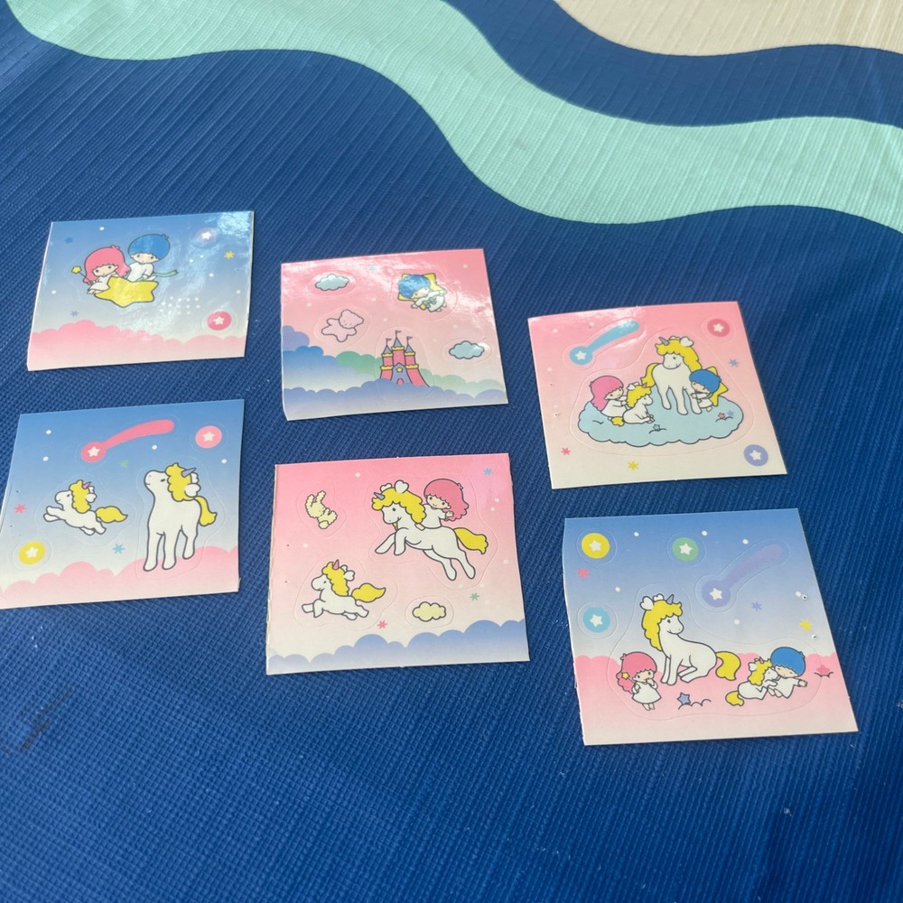 Vintage 80s Sanrio Stickers, Little Twin Stars 6 Pages From Booklet, Unicorns