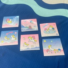 Vintage 80s Sanrio Stickers, Little Twin Stars 6 Pages From Booklet, Unicorns
