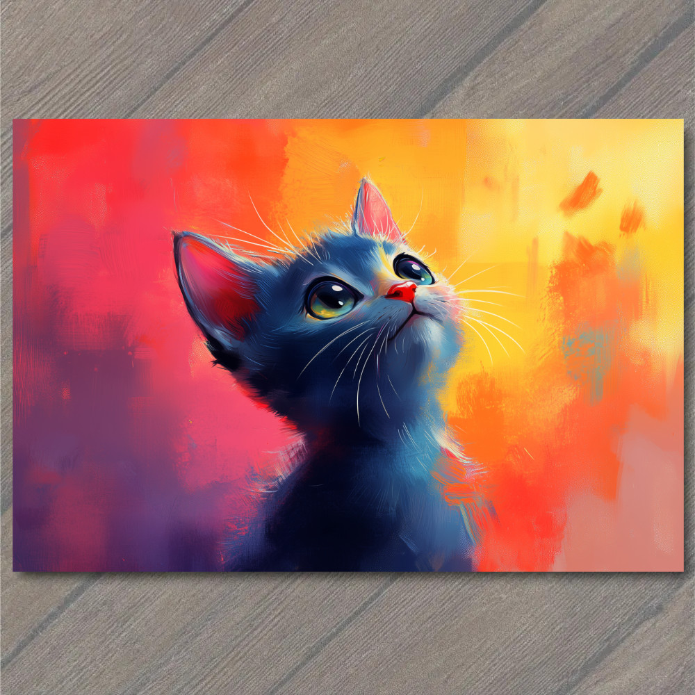 STICKER Blue Kitten Neon Eyes Glowing Whiskers Bright Orange Red Abstract