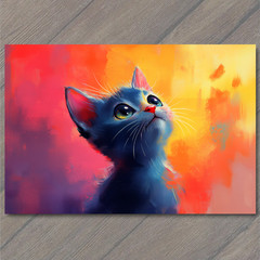 STICKER Blue Kitten Neon Eyes Glowing Whiskers Bright Orange Red Abstract