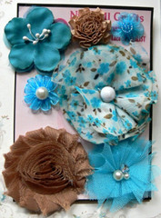 TEAL BLUE & BROWN Fabric Lace Organza Mix – 7 Floral Flower Pk 25-70mm NJC V4 A
