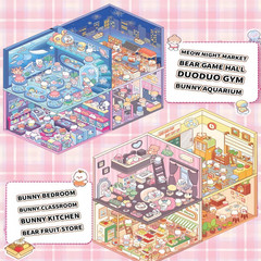 20 Sets 3D Sticker Therapy Scene Material Book,Diy 3D House Stickers Set for Adu