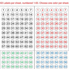 Consecutive Number Stickers 1-63 or 64-126 Sequential 1″ Round Circle Labels