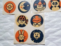 20 Lot Super Rare Vintage Antiques? Round Stickers Animals Fairs Moon Sun Odd