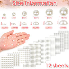 1980Pcs Self Adhesive Pearl Stickers, Pearls Sticker Gems for Hair, Face, Makeu