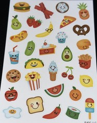 HAPPY FOOD STICKERS✨🍔🥓🌭🍕🌶️🌮🥪🍟🍪🍦🍿🥤🍰🍓🍌🍉🍊🍎🥑🍒✨6” x 4”✨YUMMY😋💫