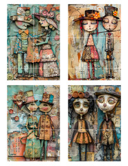 Mixed Media Couples For Card Topper Collage Supply Scrapbook Junk Journal 5 Pgs