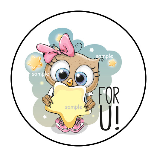 30 CUTE OWL FOR YOU U STICKERS ENVELOPE SEALS LABELS 1.5″ ROUND STARS