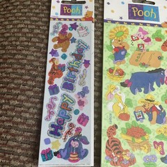 VINTAGE Pooh Sandylion Stickers Sealed Birthday Tigger Eeyore Piglet Garden 4 Sh
