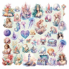 42 pcs Mermaid Translucent Vellum Matte Surface Paper Sticker Scrapbook Craft