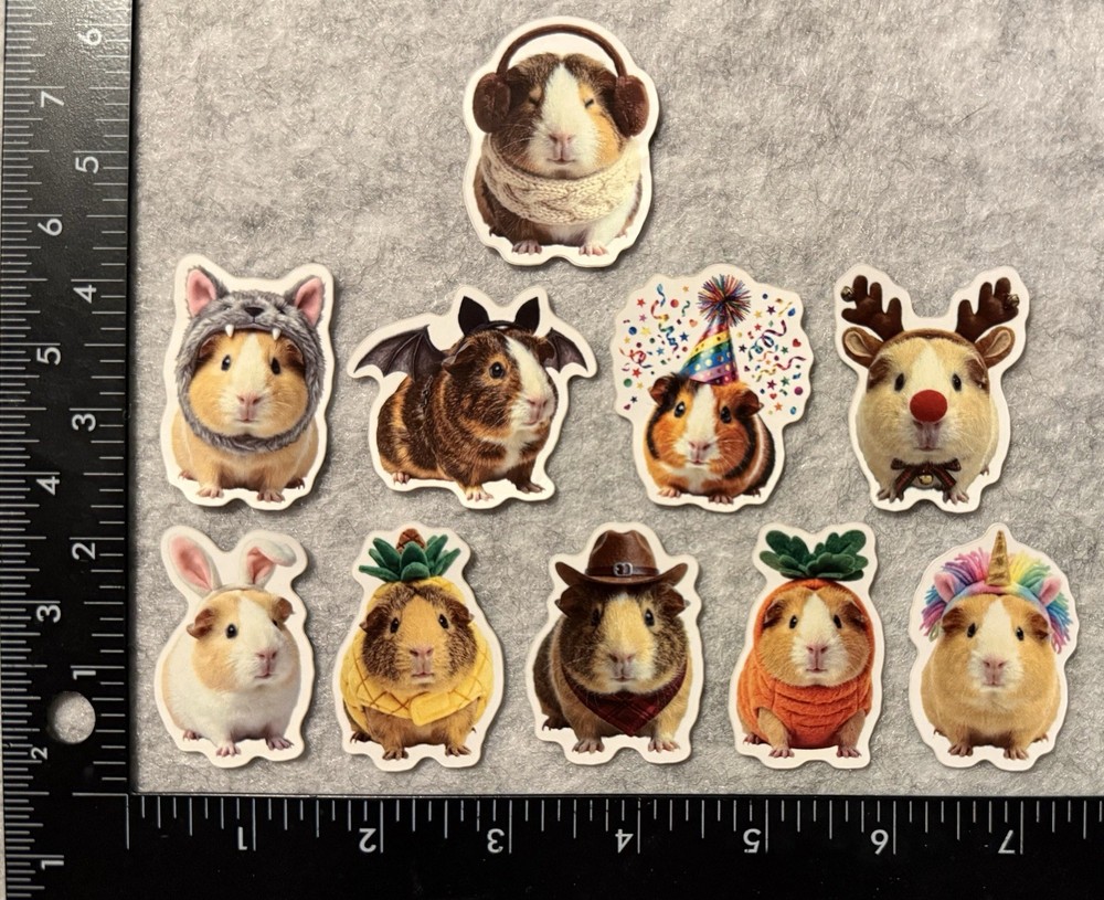 Lot of 10 Assorted Guinea Pig In Costume Pet Animal Stickers