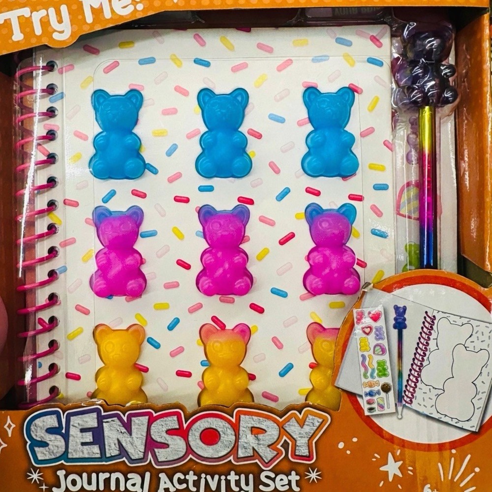 Squishy Gummy Bear Sensory Notebook Journal w/ Pen Topper Stickers Kids Fidget