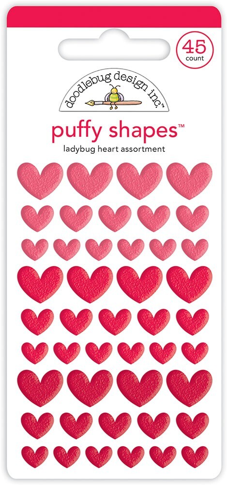 Doodlebug ~ PUFFY SHAPES ~ Ladybug Hearts Assortment